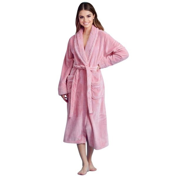 Women Plush Shawl Collar Robe, Fleece Bathrobe, Pink L/XL, Towelsoft, Mfr#: PLH-RB-pnk-L
